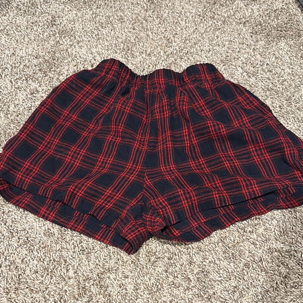 SHEIN Red and Black Plaid High Waist Shorts